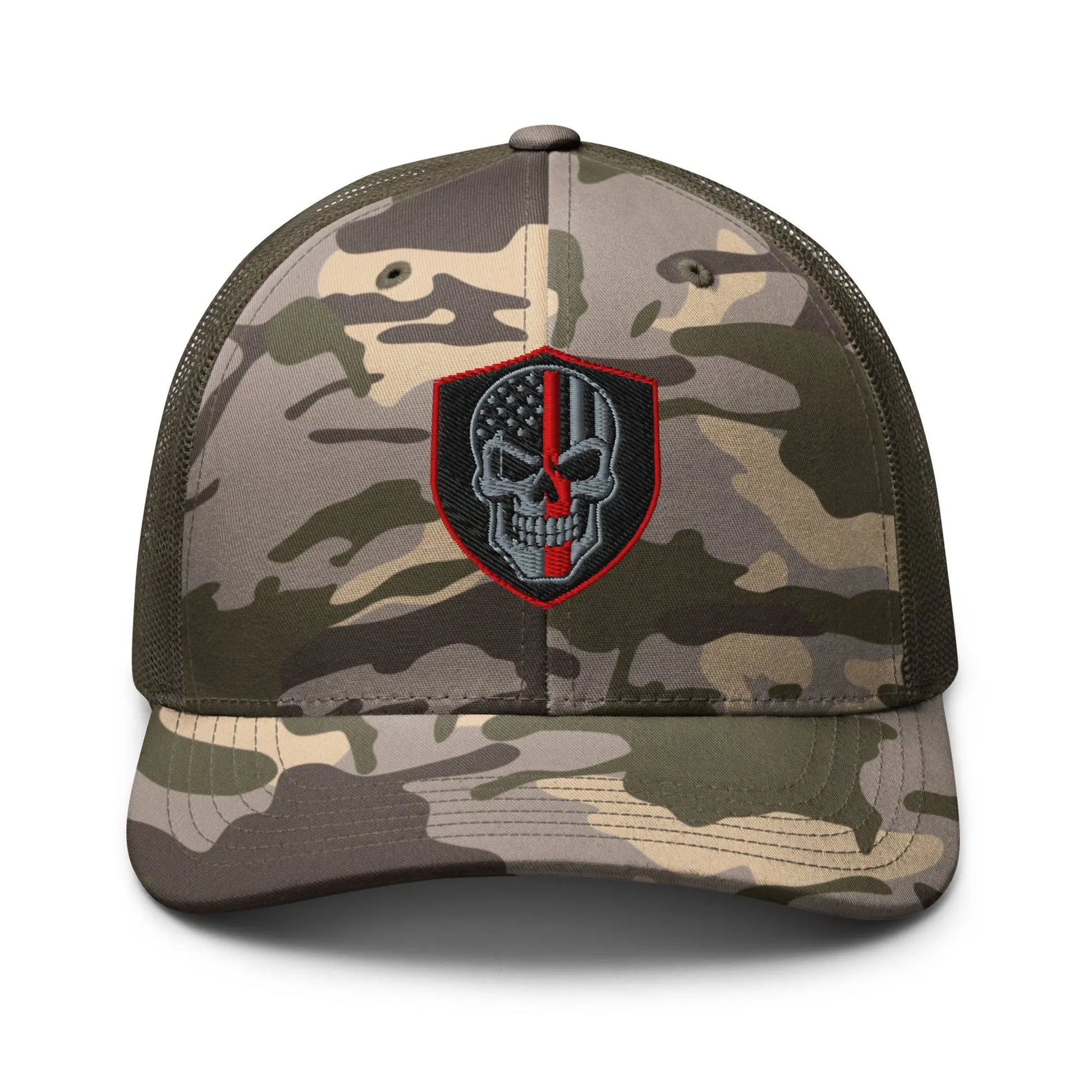 Hats Camo-Olive Snapback Custom Trucker Hats Back the Red Line Skull Camo Patriotic Cap Infidel Collective