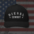 Black snapback hat with embroidered Diesel Cowboy Rodeo, back view