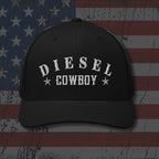 Black cap with 'Diesel Cowboy' text on an American flag background