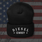 Black beanie with 'Diesel Cowboy' text on an American flag background