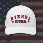 White cap with 'DIESEL COWGIRL' text on an American flag background
