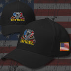 Product image of Infidel USA Flag Cobra Flexfit Hat with its embroidered design