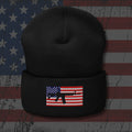 Black beanie with embroidered AR-15 Old Glory Patriotic, back view