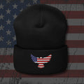 Black beanie with embroidered Old Glory Eagle, back view
