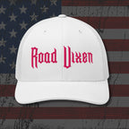 White cap with 'Road Vixen' text on an American flag background