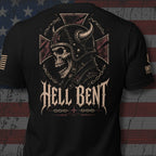 Back view of Black Hell Bent Biker Skull Back Print tee.