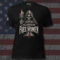 Hell Hath No Fury Like Free Women flag reaper with liberty torch design front print black tee from Infidel Collective