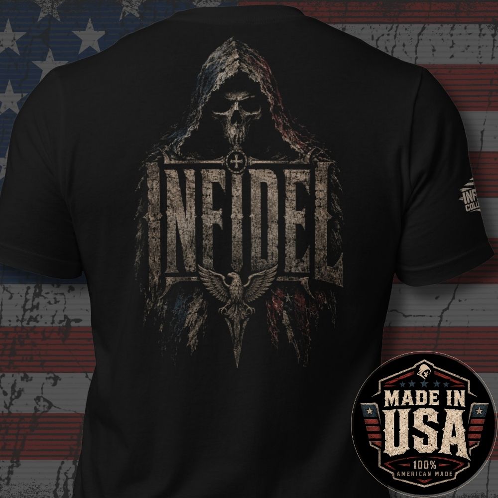 USA Made Infidel Hooded Reaper Eagle Back Print Tee