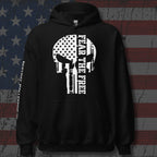 American Infidel skull flag front print black hoodie from Infidel Collective