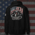 Black pullover hoodie shown from the back with a patriotic cobra and INFIDEL graphic.