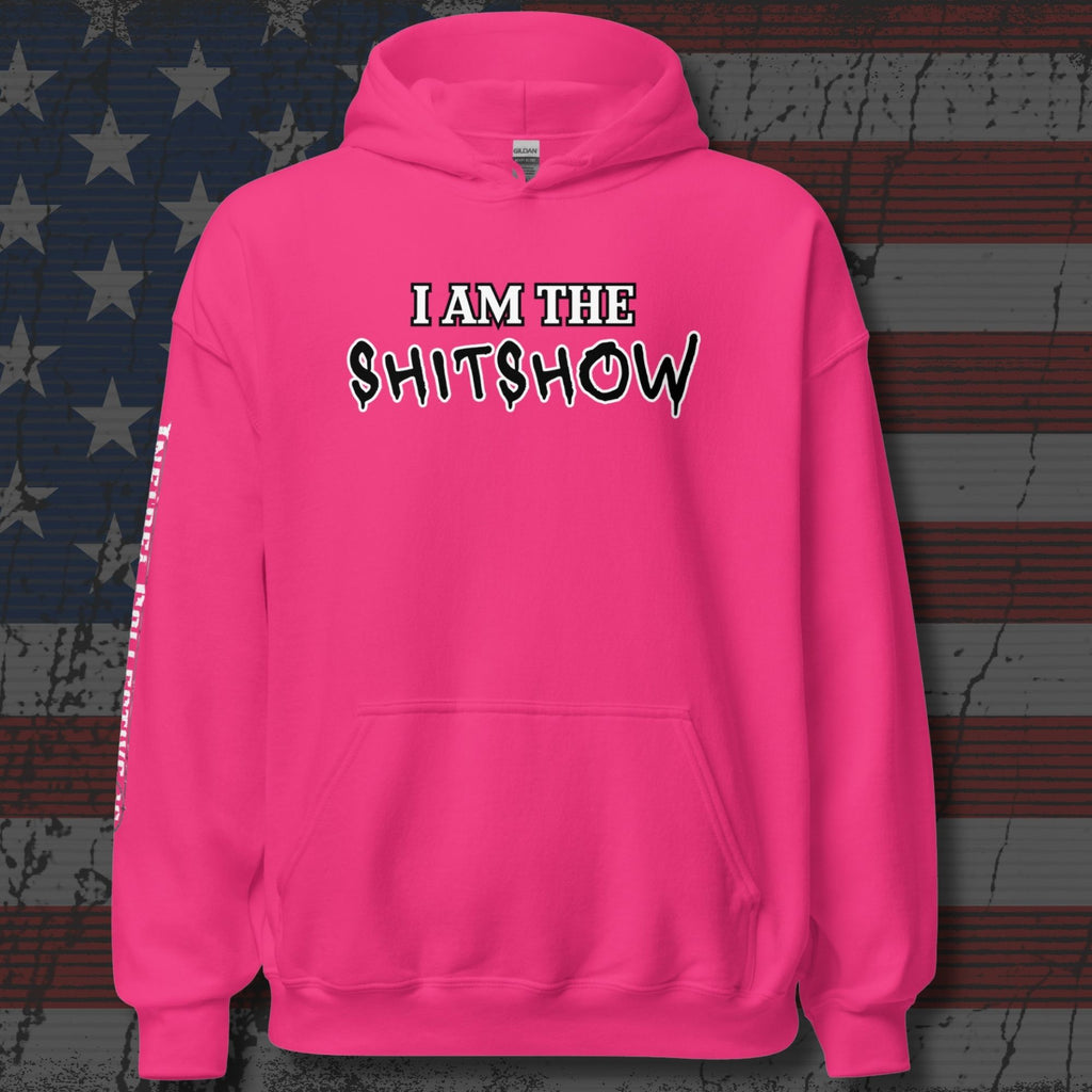 I Am the Shitshow women’s front print pink hoodie from Infidel Collective