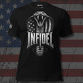 Infidel cobra with an American flag hood design front print black tee from Infidel Collective