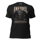 Infidel Answer to No Man death mask front print black tee from Infidel Collective