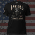 Infidel Without Apology hooded death mask front print black tee from Infidel Collective