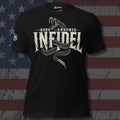 Infidel Born Unbowed rattlesnake crossing the lettering design front print black tee from Infidel Collective