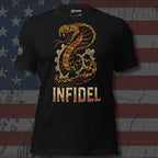Infidel rattlesnake and sprocket graphic black tee from Infidel Collective
