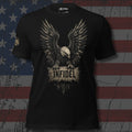 Infidel bald eagle crest front print black tee from Infidel Collective