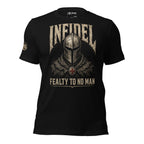 Infidel Fealty to No Man knight helmet back print black tee from Infidel Collective