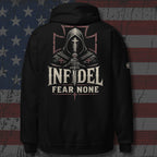 Infidel Fear None hooded knight back print black hoodie from Infidel Collective