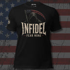 Infidel Fear None hooded reaper graphic black tee from Infidel Collective