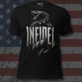 Infidel coiled serpent patterned in the American flag front print black tee from Infidel Collective
