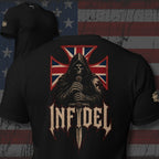 Infidel Knight Cross UK guardian back print black tee from Infidel Collective