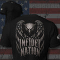 Infidel Nation bald eagle with spread wings back print black tee from Infidel Collective