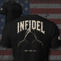 Infidel Not for All faceless hooded figure back print black tee from Infidel Collective