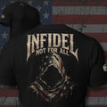 Infidel Not for All hooded reaper with American flag back print black tee from Infidel Collective