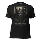 Infidel Not Your Savior death mask front print black tee from Infidel Collective