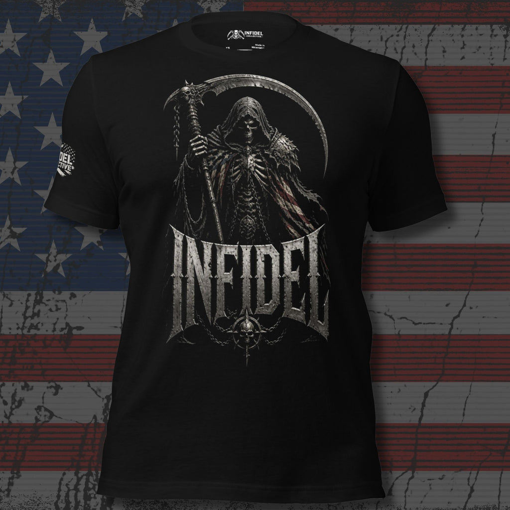 Infidel Reaper Oath graphic black tee from Infidel Collective