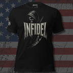 Infidel hooded reaper scythe graphic black tee from Infidel Collective