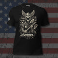 Infidel winged Valkyrie warrior with axe front print black tee from Infidel Collective