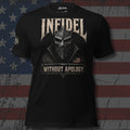 Infidel Without Apology death mask warrior front print black tee from Infidel Collective