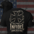 Infidel Wrong Side of Right serpent and iron cross back print black tee from Infidel Collective