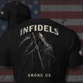 Infidels Among Us hooded reaper with scythe back print black tee from Infidel Collective