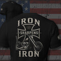 Iron Sharpens Iron chopper and iron cross back print black tee from Infidel Collective