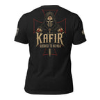 Kafir death mask crusader front graphic black tee from Infidel Collective