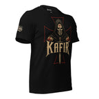 Kafir death mask crusader front graphic black tee from Infidel Collective
