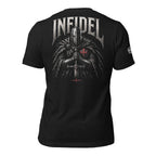 Infidel Knight of Creed back print black tee from Infidel Collective