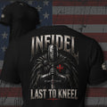 Knight of Infidel Last to Kneel armored knight back print black tee from Infidel Collective