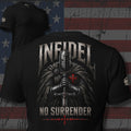 Knight of Infidel No Surrender armored knight back print black tee from Infidel Collective