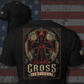 Crimson Cross Infidel medieval iron cross crest back print black tee from Infidel Collective