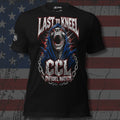 Last to Kneel CCL screaming reaper with broken chains front print black tee from Infidel Collective