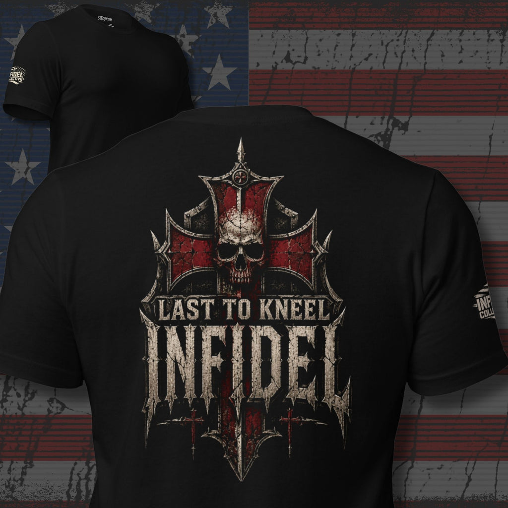 Last to Kneel Infidel Cross Back Print Tee