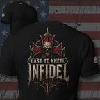 Last to Kneel Infidel Cross Back Print Tee