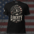Liberty Ain't Soft rattlesnake and Liberty Bell front print black tee from Infidel Collective