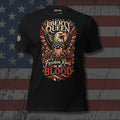 Liberty Queen bald eagle shield and roses front print black tee from Infidel Collective