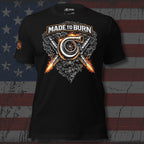 Made to Burn fuel injectors graphic black tee from Infidel Collective