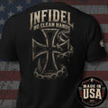 USA Made Infidel No Clean Hands Serpent Cross Back Print Tee